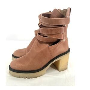 Free People Jesse Cutout Ankle Boots Womens Size 8.5 39 English Tan Strappy Zip